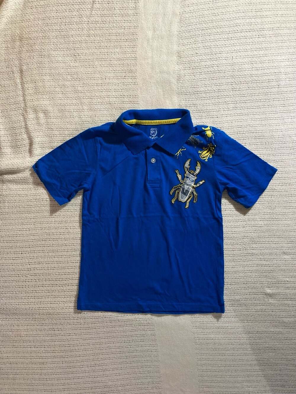 365 Kids from Garanimals Boy's Blue Polo Shirt with Beetle Graphic Patches